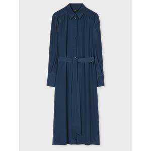 ps paul smith women's navy shirt midi dress blue