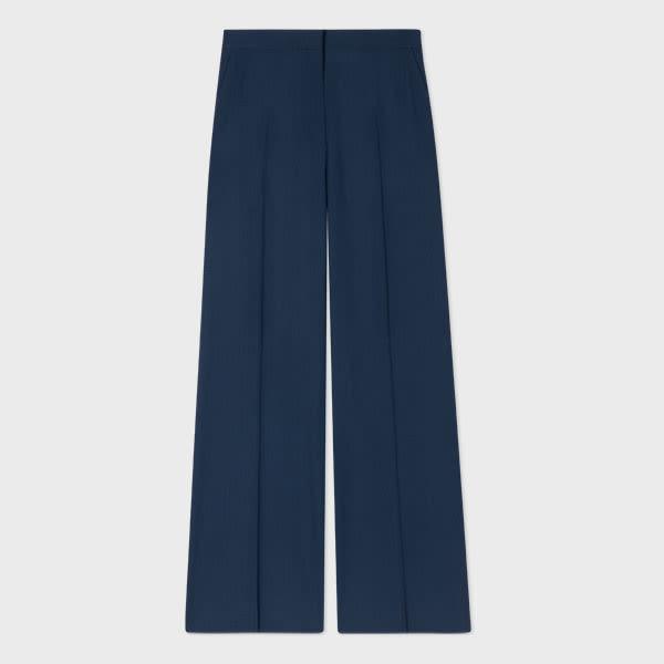 ps paul smith women's navy wool-hopsack wide leg pants blue