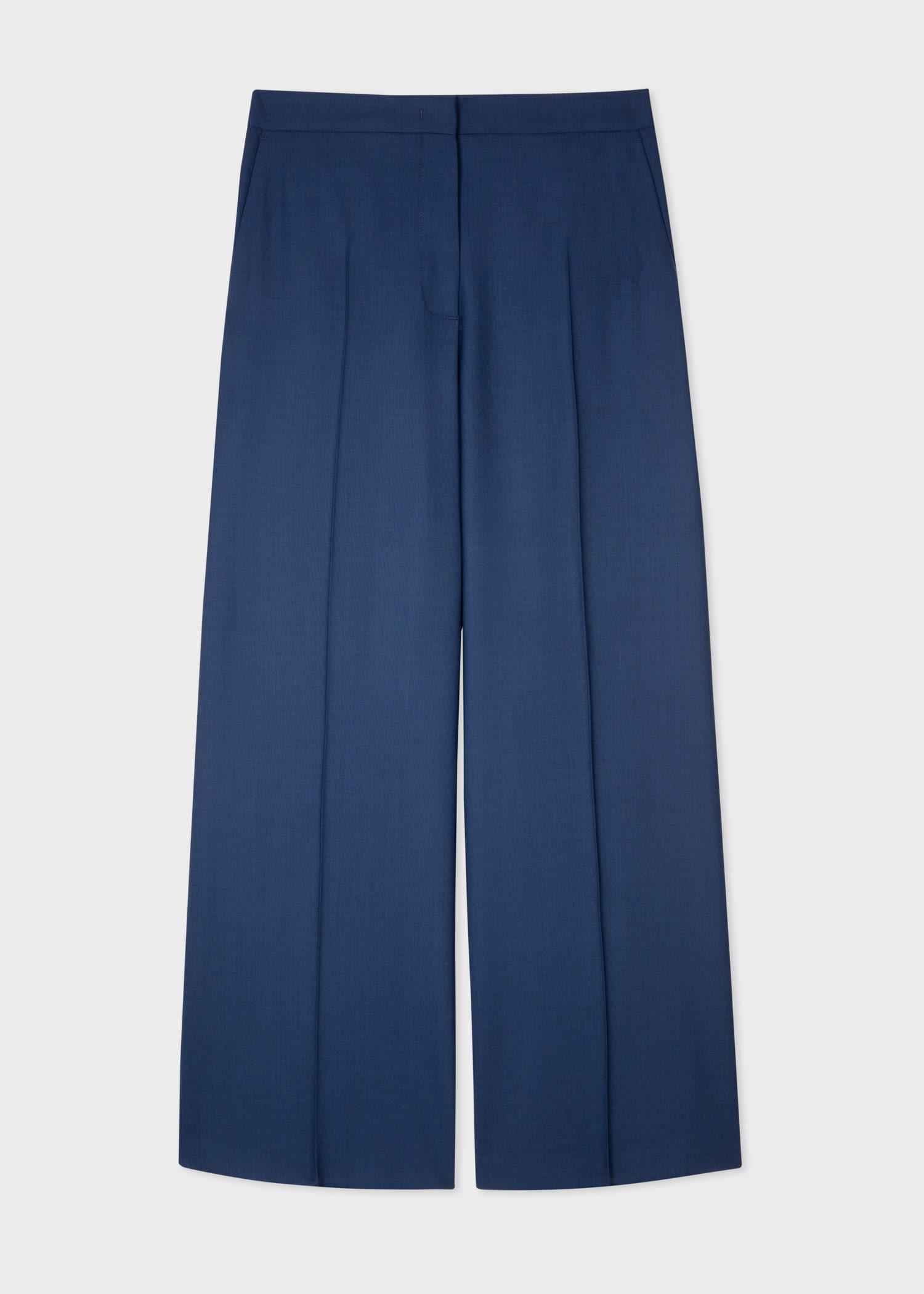 ps paul smith women's navy wool-hopsack wide leg trousers blue