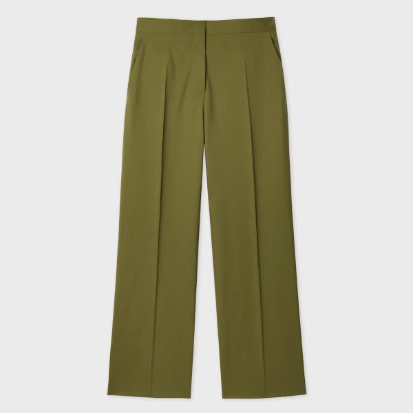 ps paul smith women's olive green wide leg trousers