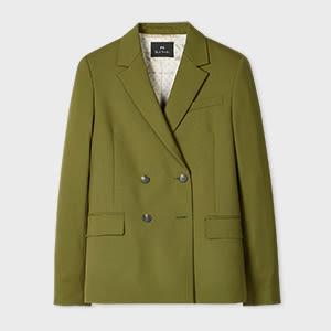 ps paul smith women's olive green wool double-breasted blazer
