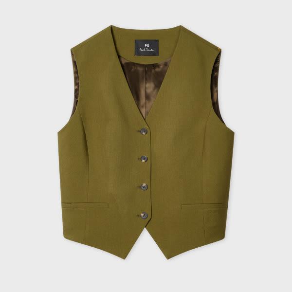 ps paul smith women's olive green wool waistcoat