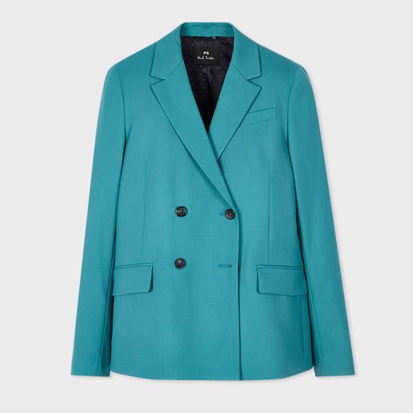 ps paul smith women's peacock blue wool double-breasted blazer green
