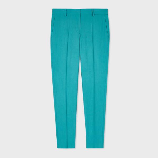 ps paul smith women's peacock blue wool-hopsack slim-fit trousers green