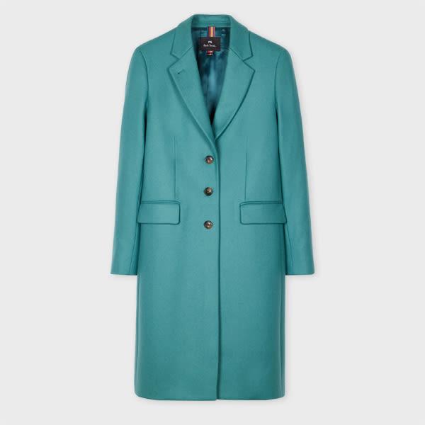 ps paul smith women's peacock wool-blend epsom coat green