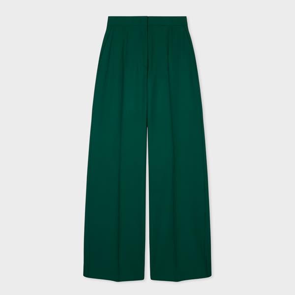 ps paul smith women's pine green wool wide-leg trousers