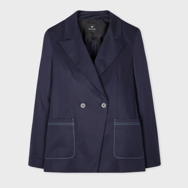 ps paul smith women's relaxed-fit navy cotton-blend blazer blue