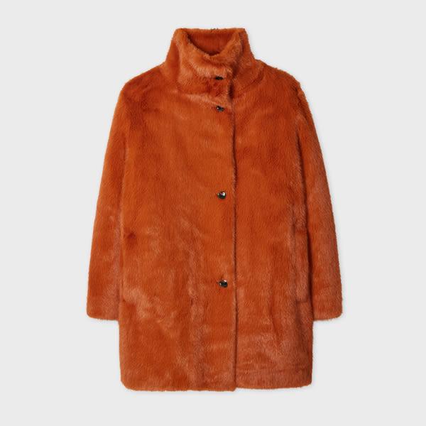 ps paul smith women's rust orange faux fur coat brown