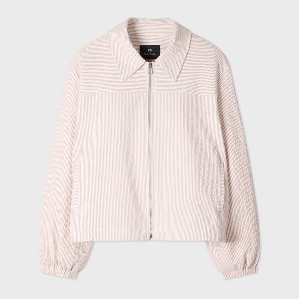 ps paul smith women's seersucker pink stripe zip jacket white