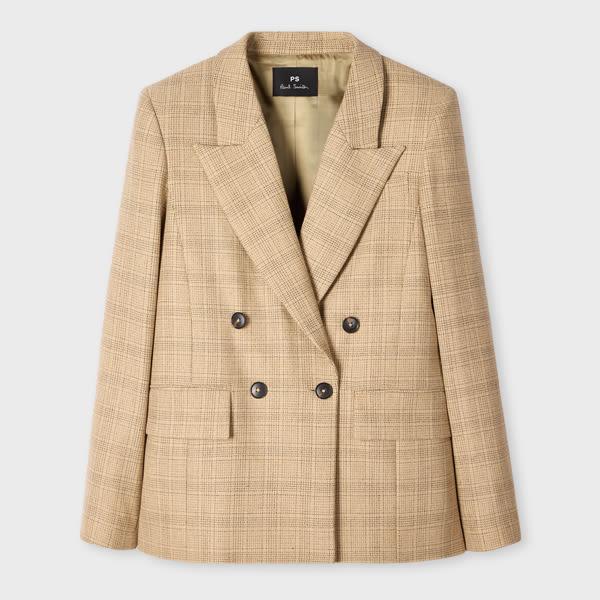 ps paul smith women's stone check double-breasted blazer brown
