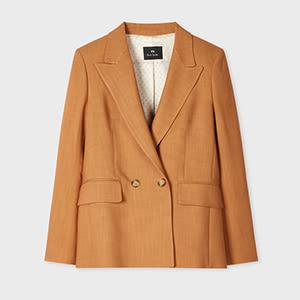 ps paul smith women's tan textured double-breasted blazer orange
