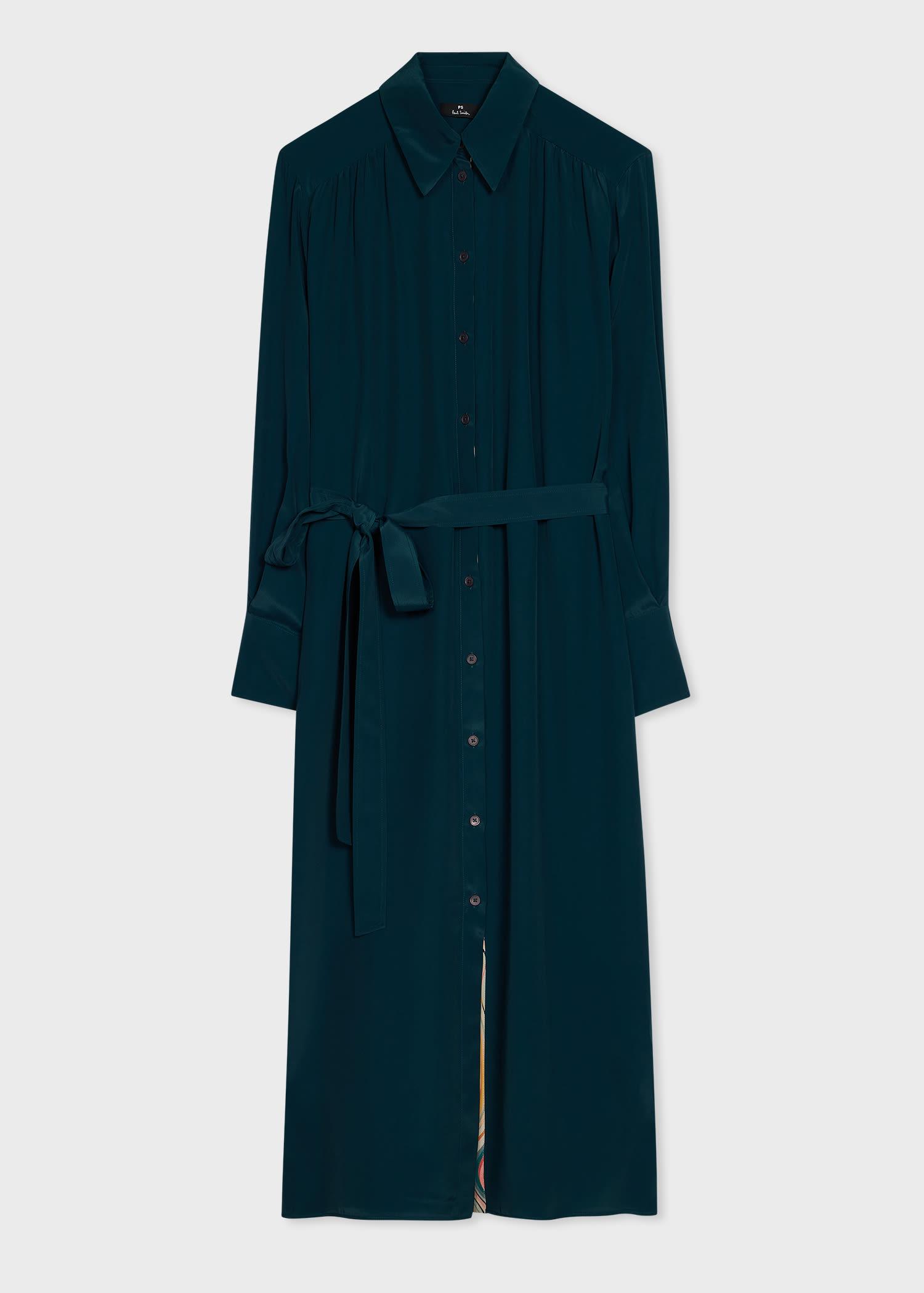 ps paul smith women's teal silk-blend shirt midi dress blue