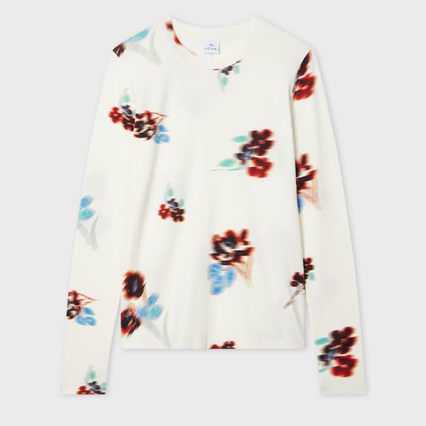ps paul smith women's white 'hazy floral' long sleeve t-shirt