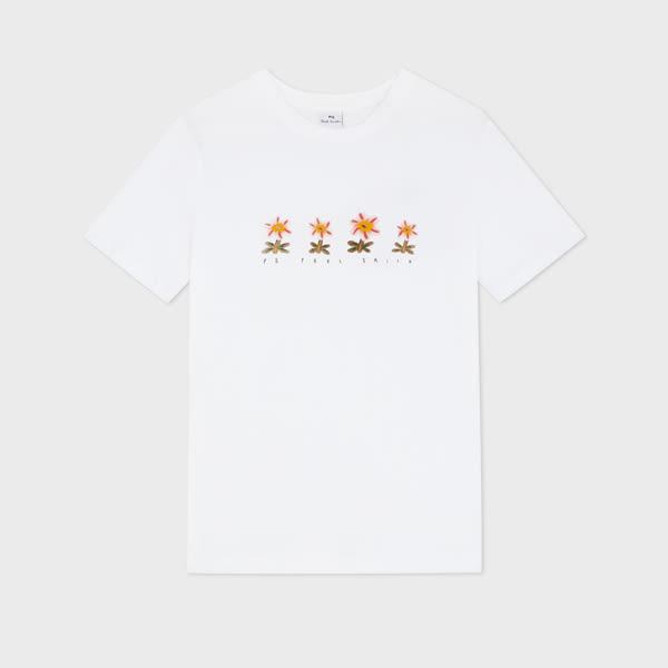 ps paul smith women's white 'row of flowers' print t-shirt