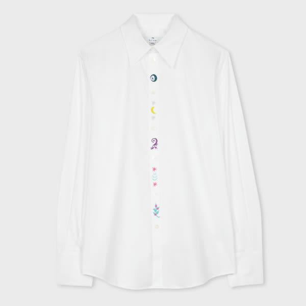 ps paul smith women's white 'zodiac' embroidered cotton shirt