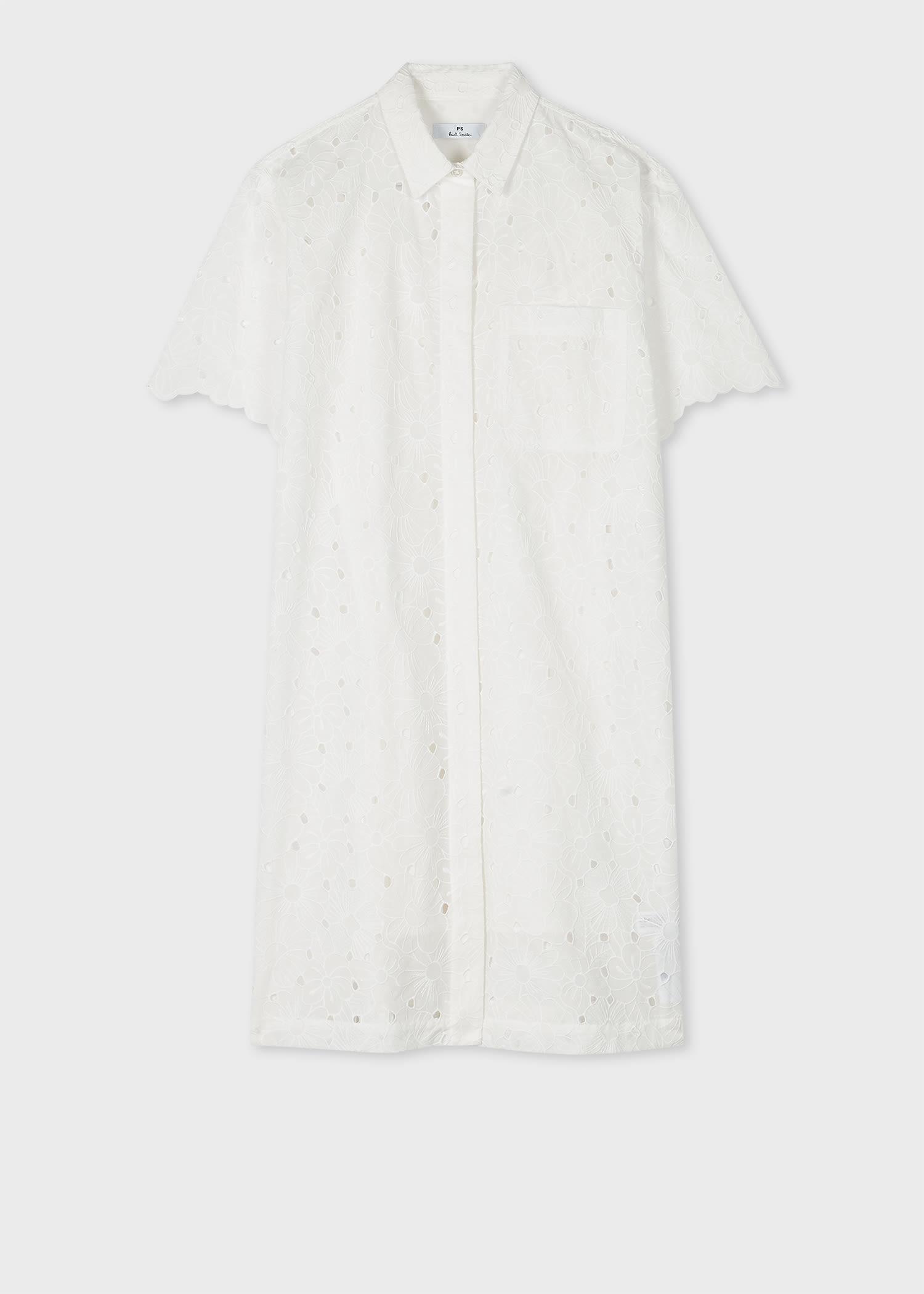 ps paul smith women's white cotton broderie anglaise shirt dress