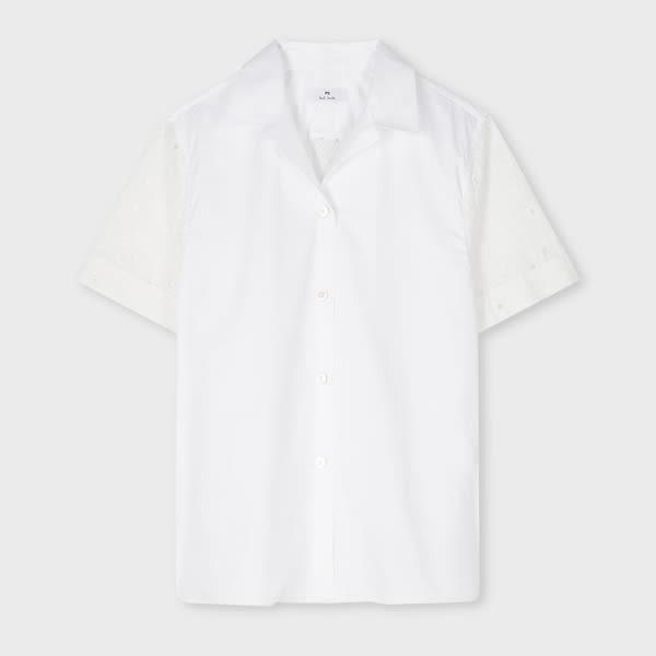 ps paul smith women's white cotton broderie panel shirt
