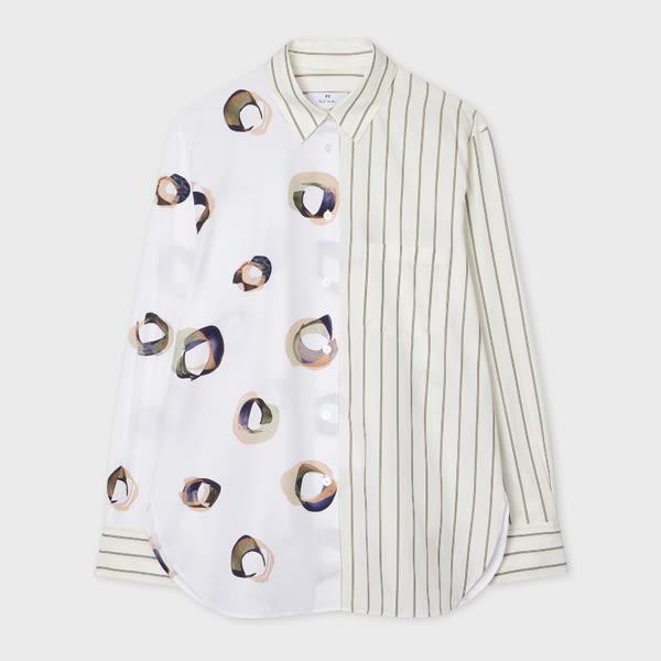 ps paul smith women's white mixed stripe and 'painted spot' cotton shirt