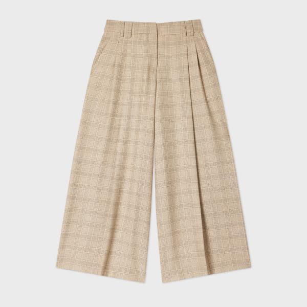 ps paul smith women's wool-blend check wide-leg trousers brown
