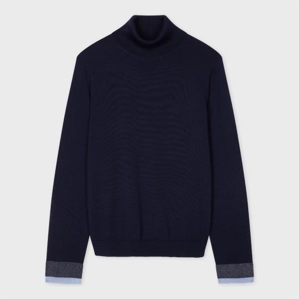 ps paul smith women's wool navy knitted roll neck sweater blue