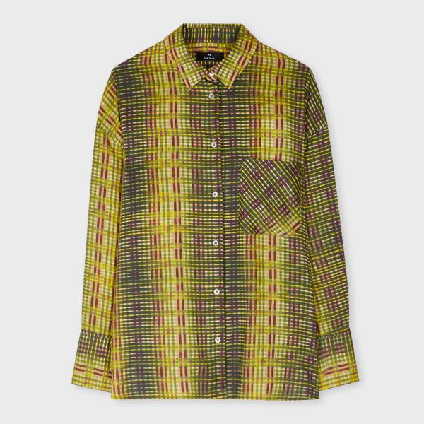 ps paul smith women's yellow and black check shirt green