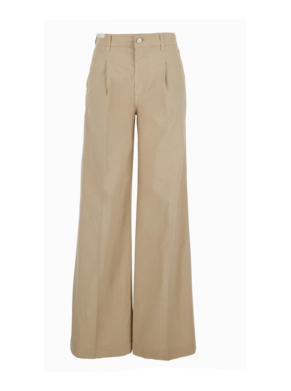 pt torino beige poppy pants with wide leg and front pleats in stretch cotton for women
