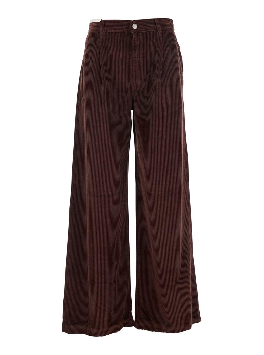 pt torino bordeaux pants with logo patch on the back in corduroy woman