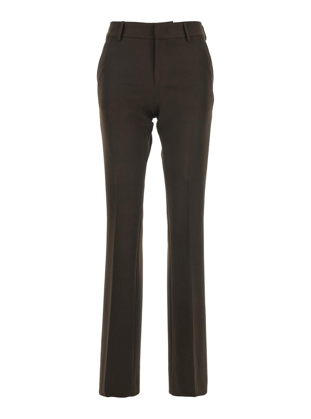 pt torino brown pants with belt loops and flared leg in tech fabric woman