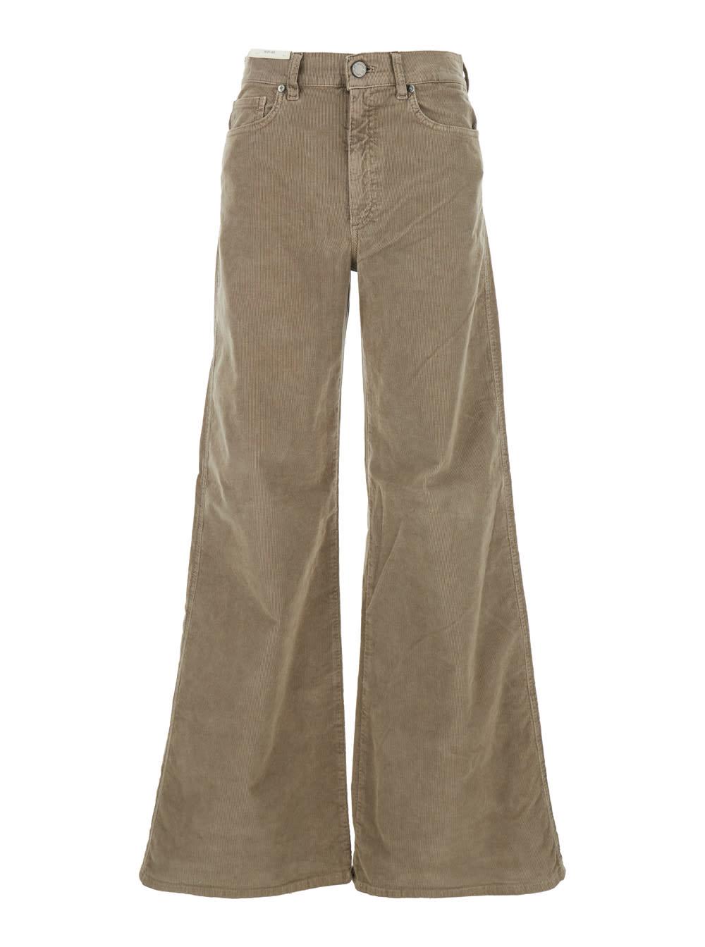 pt torino cindy beige pants with logo patch on the rear and wide leg in corduroy woman