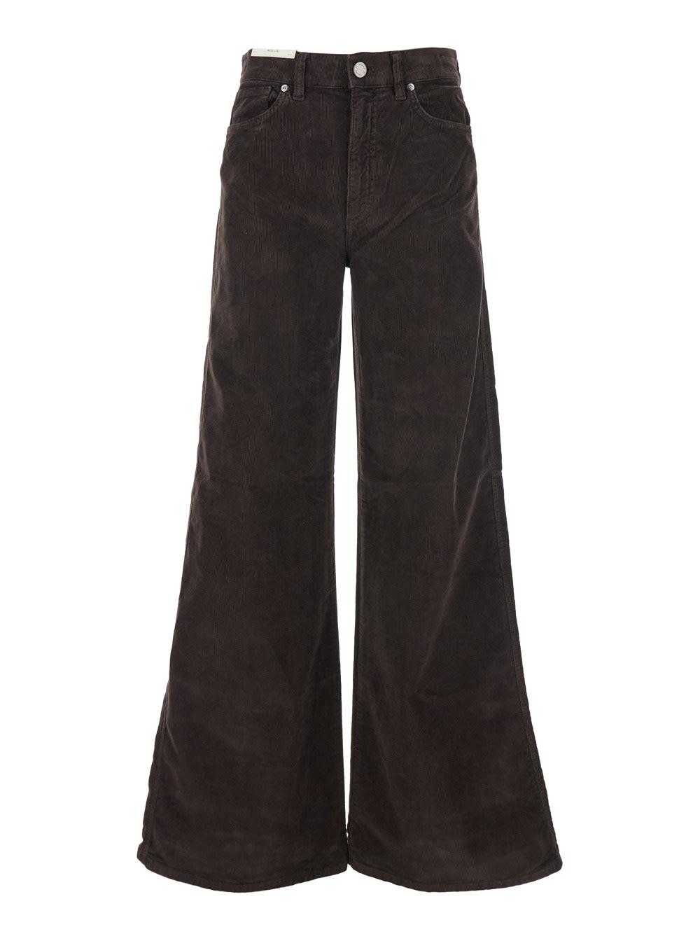 pt torino cindy brown pants with logo patch on the rear and wide leg in corduroy woman