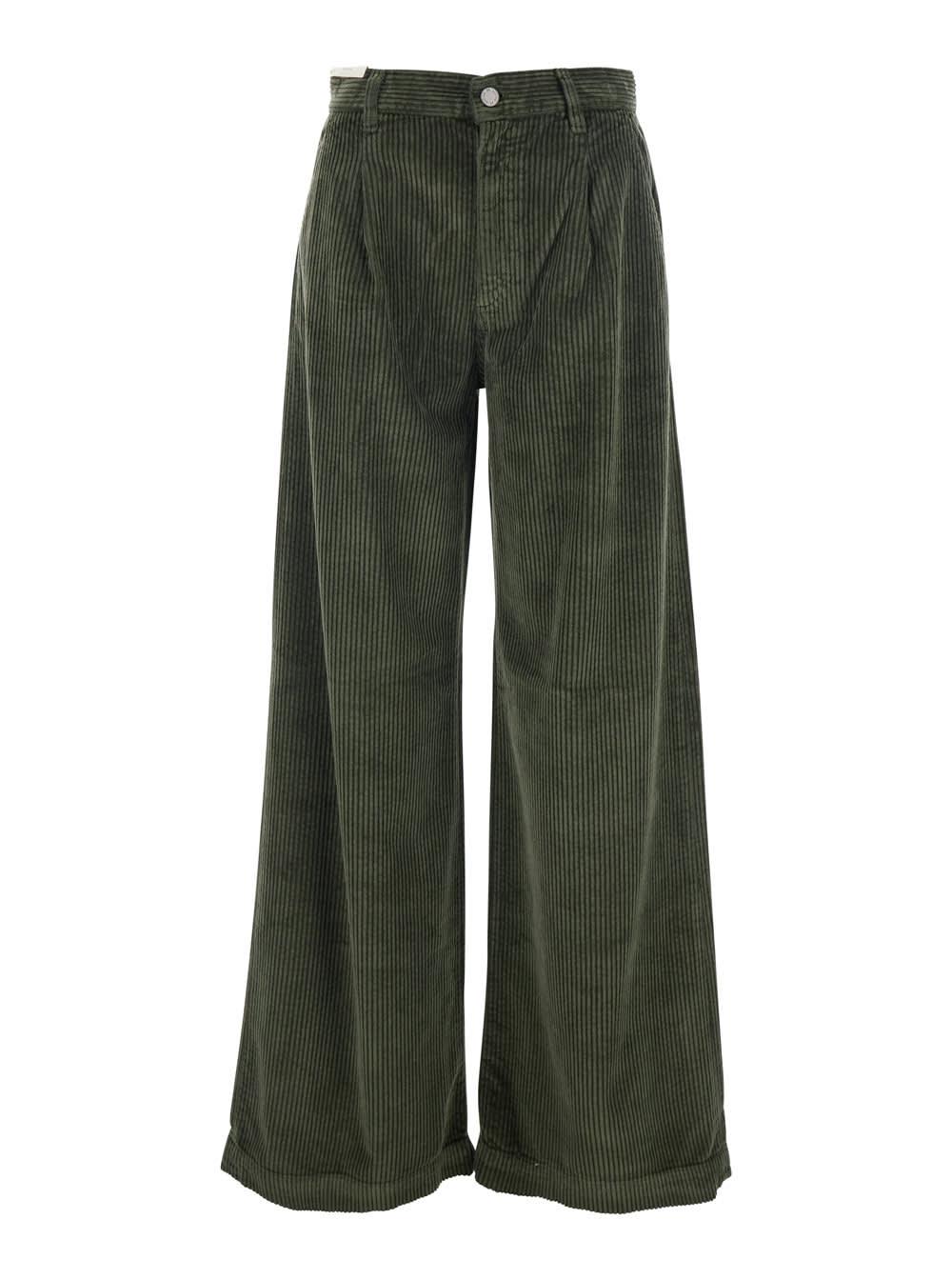 pt torino green pants with logo patch on the back in corduroy woman