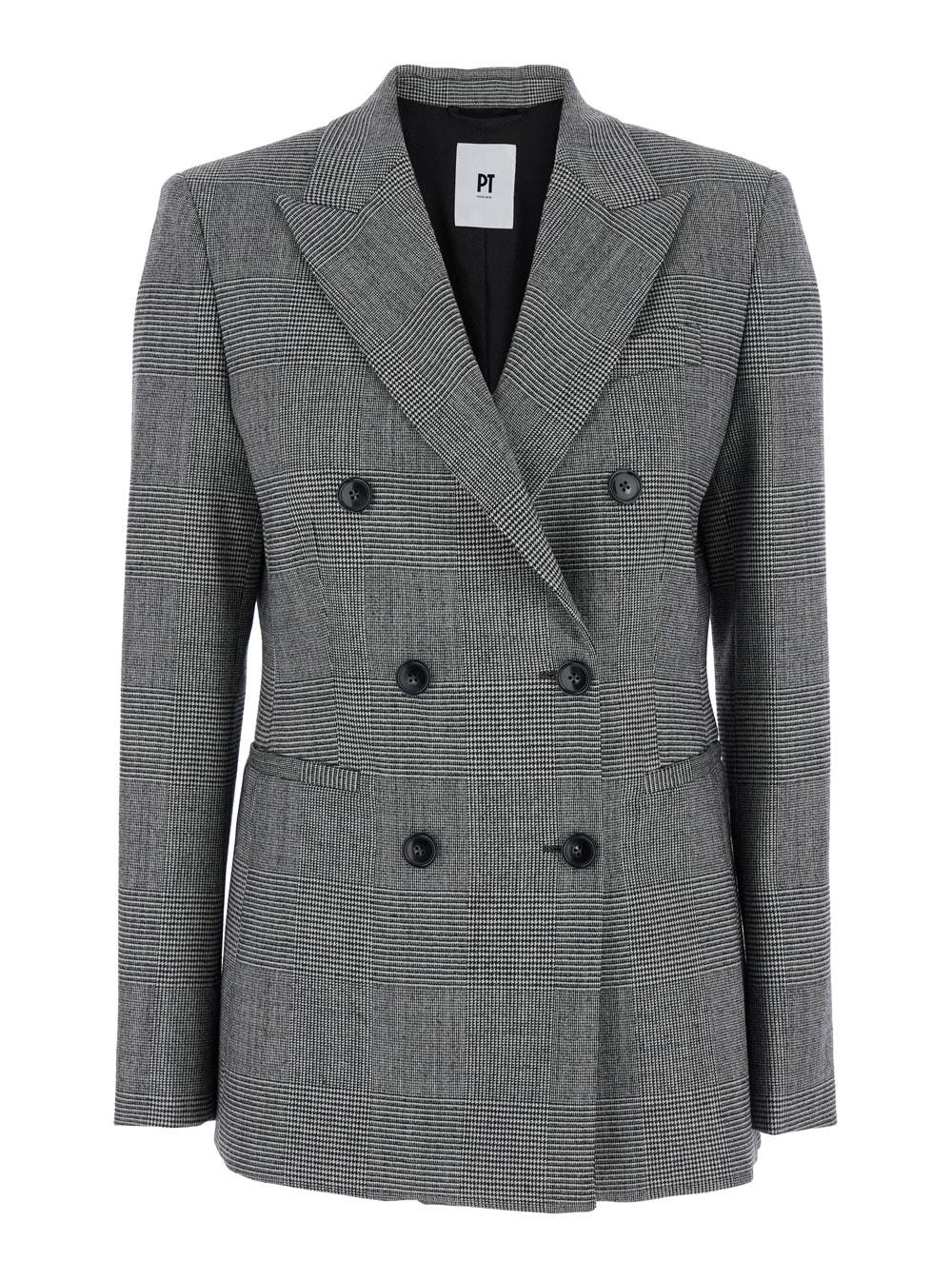 pt torino grey double-breasted jacket with peak revers in wool blend woman