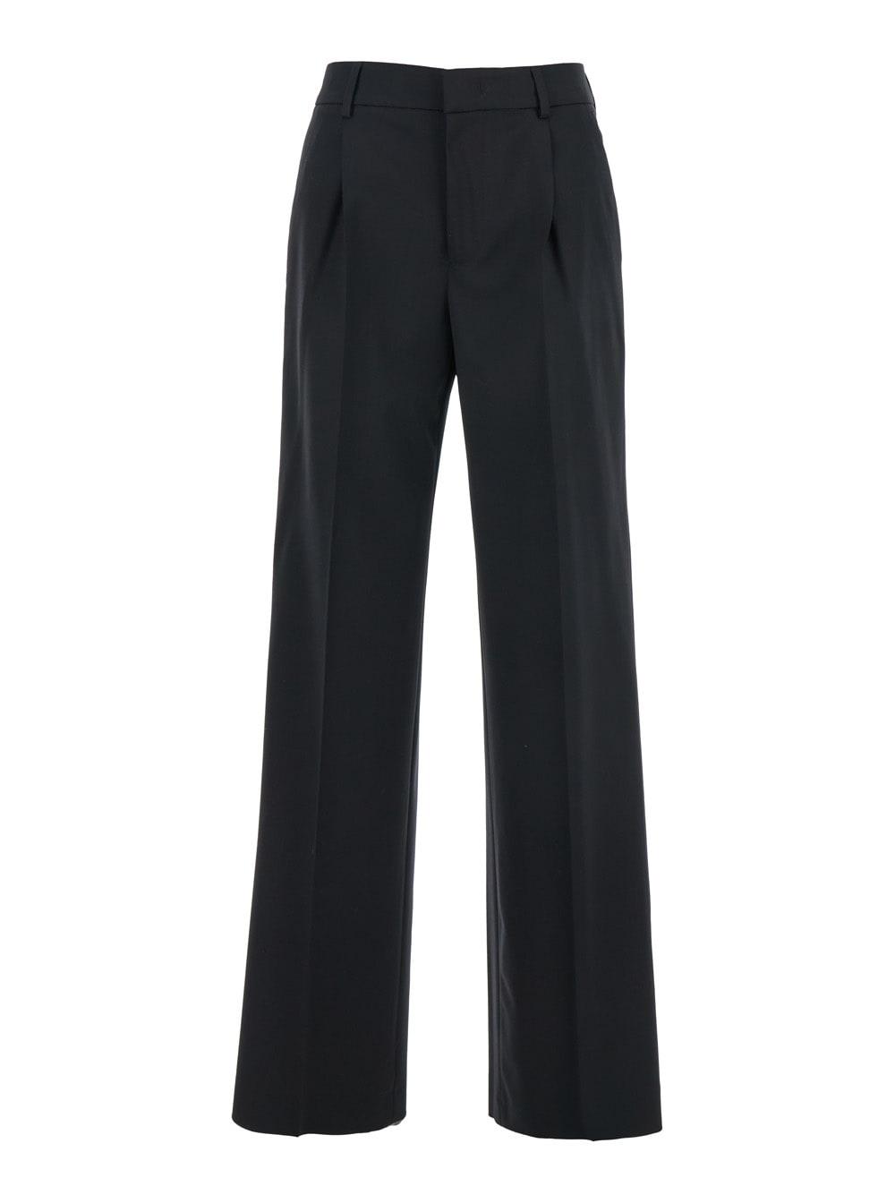 pt torino lola black pants with high waist and pleated details in wool stretch woman