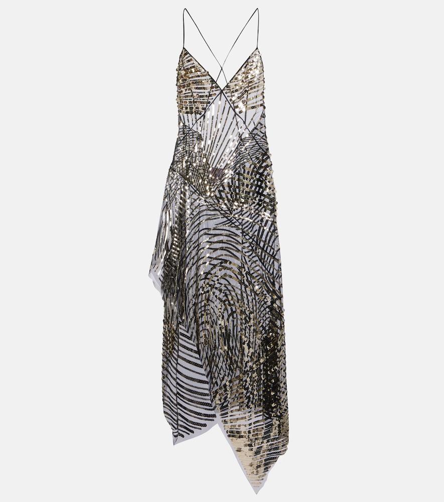 pucci asymmetric sequined tulle slip dress