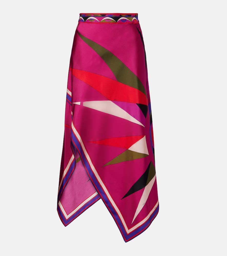 pucci hawaii asymmetric silk satin midi skirt