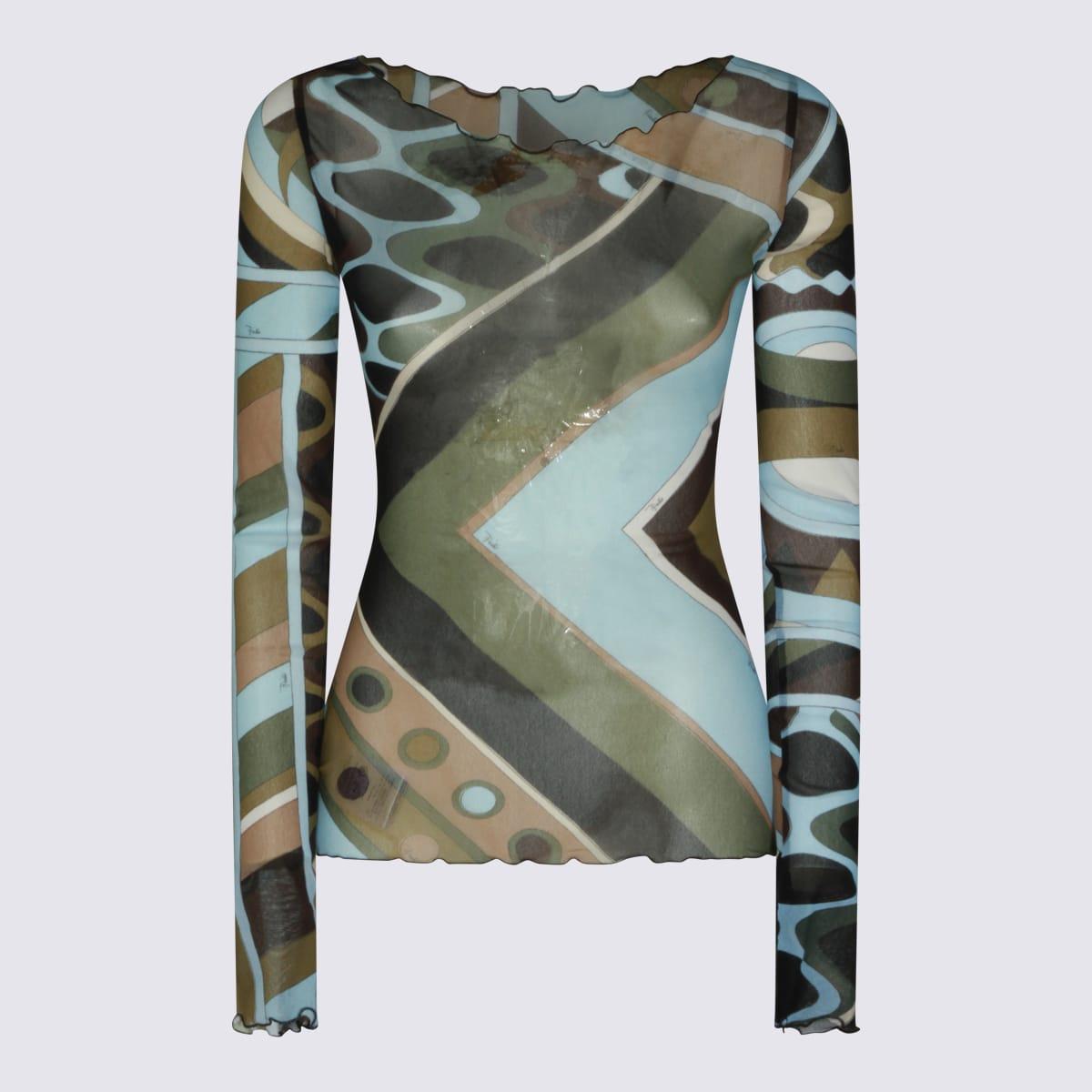 pucci khaki blue printed top