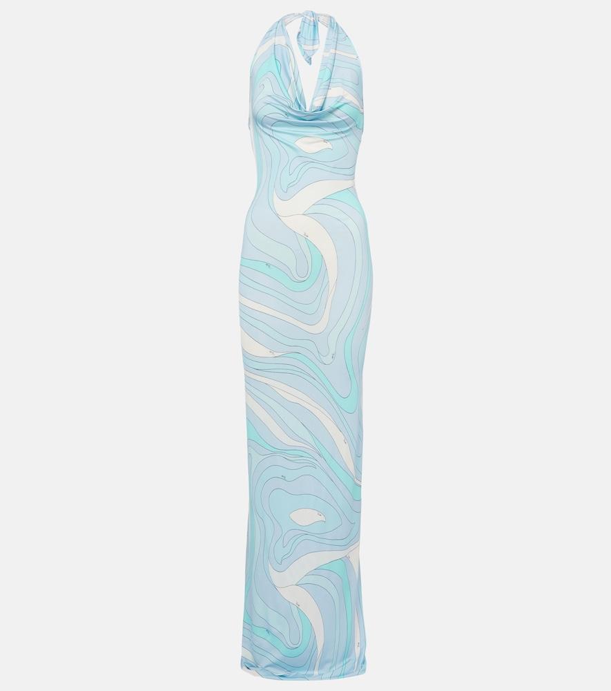 pucci marmo halterneck satin jersey maxi dress