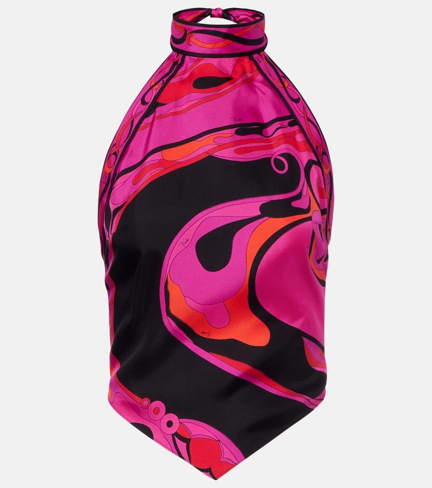 pucci orchidee halterneck silk twill top