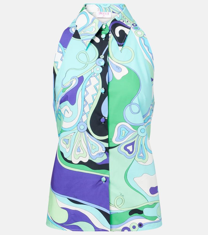 pucci orchidee printed halterneck cotton top