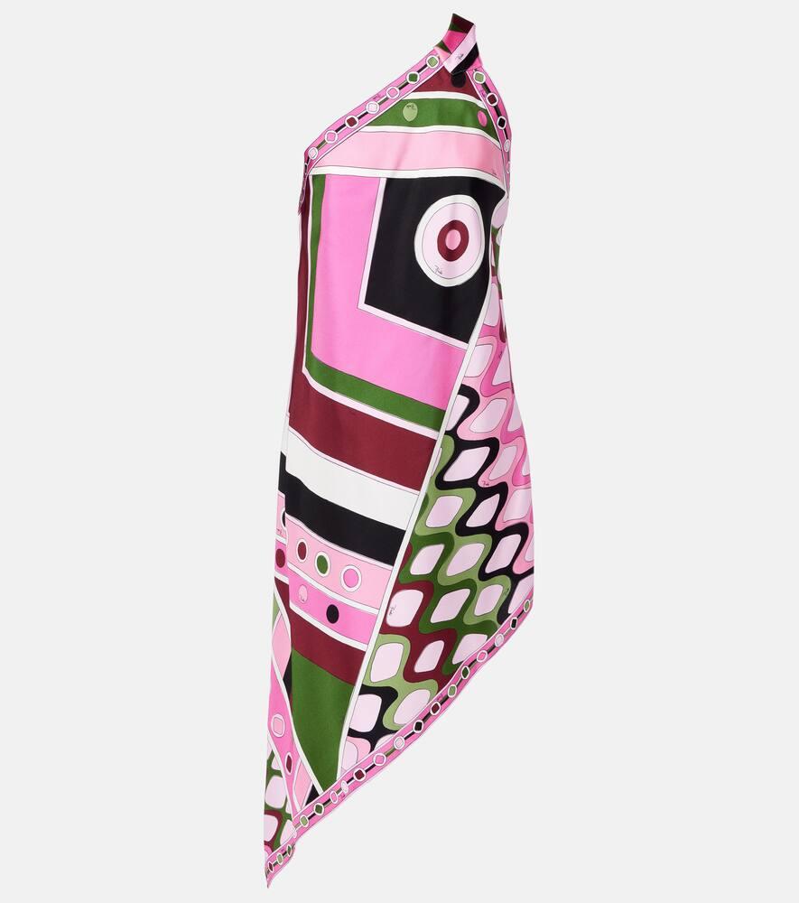 pucci printed asymmetric silk satin minidress