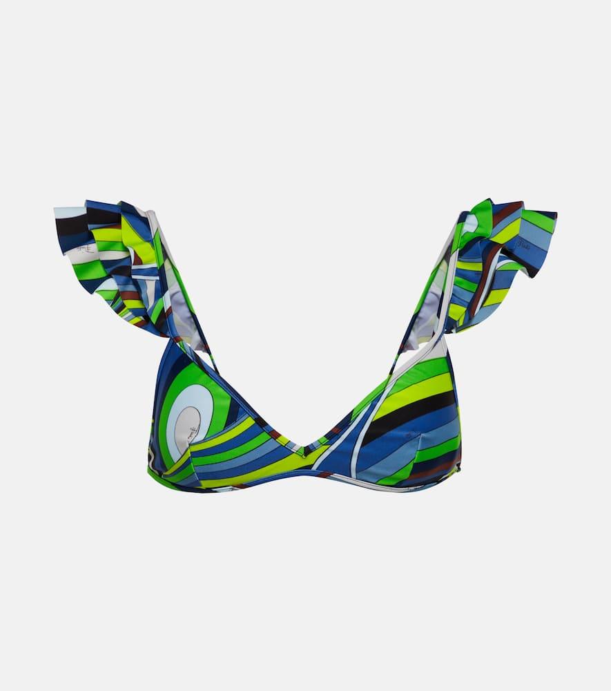 pucci printed ruffled bikini top