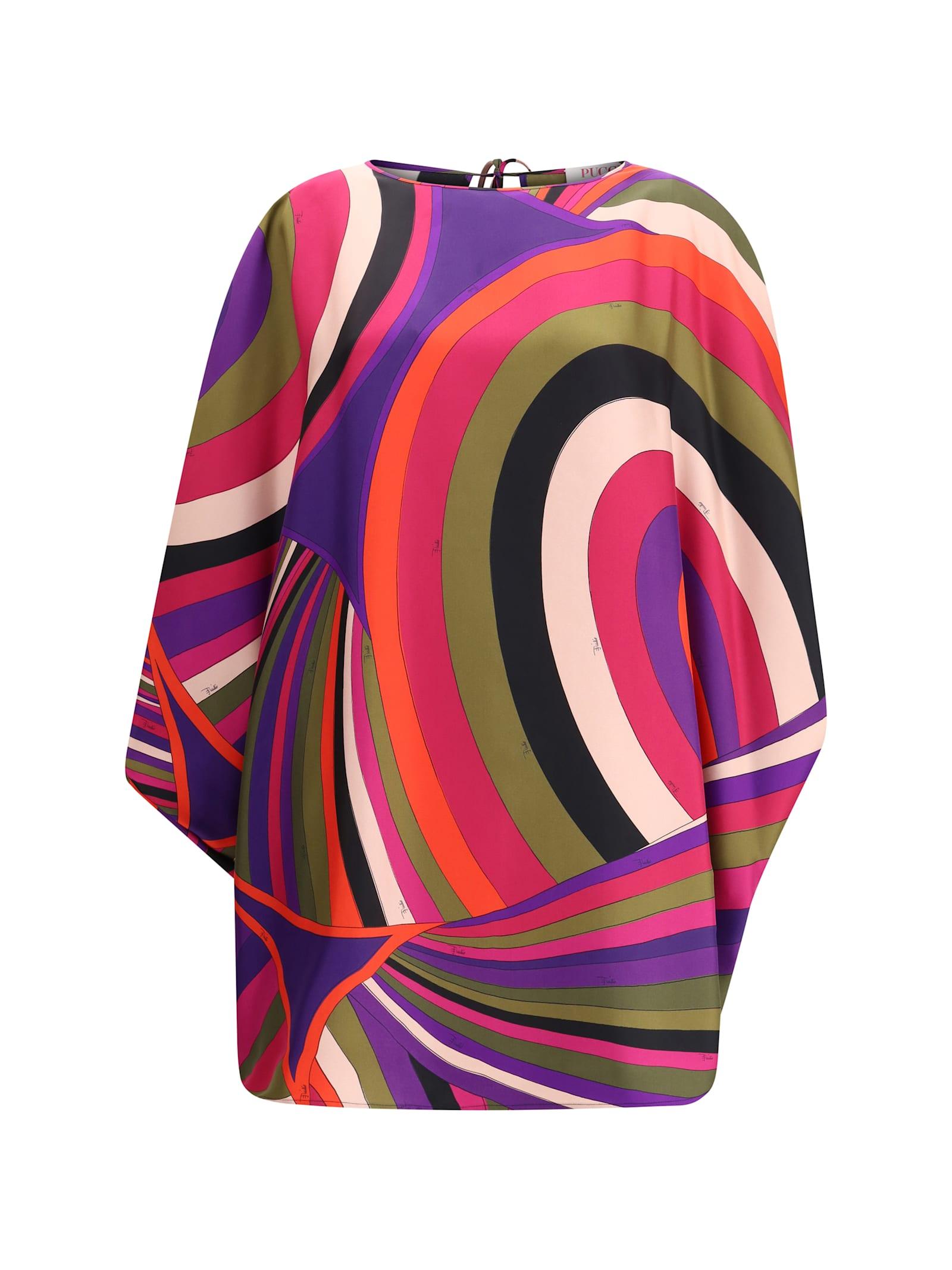 pucci short caftan in silk with marmo print