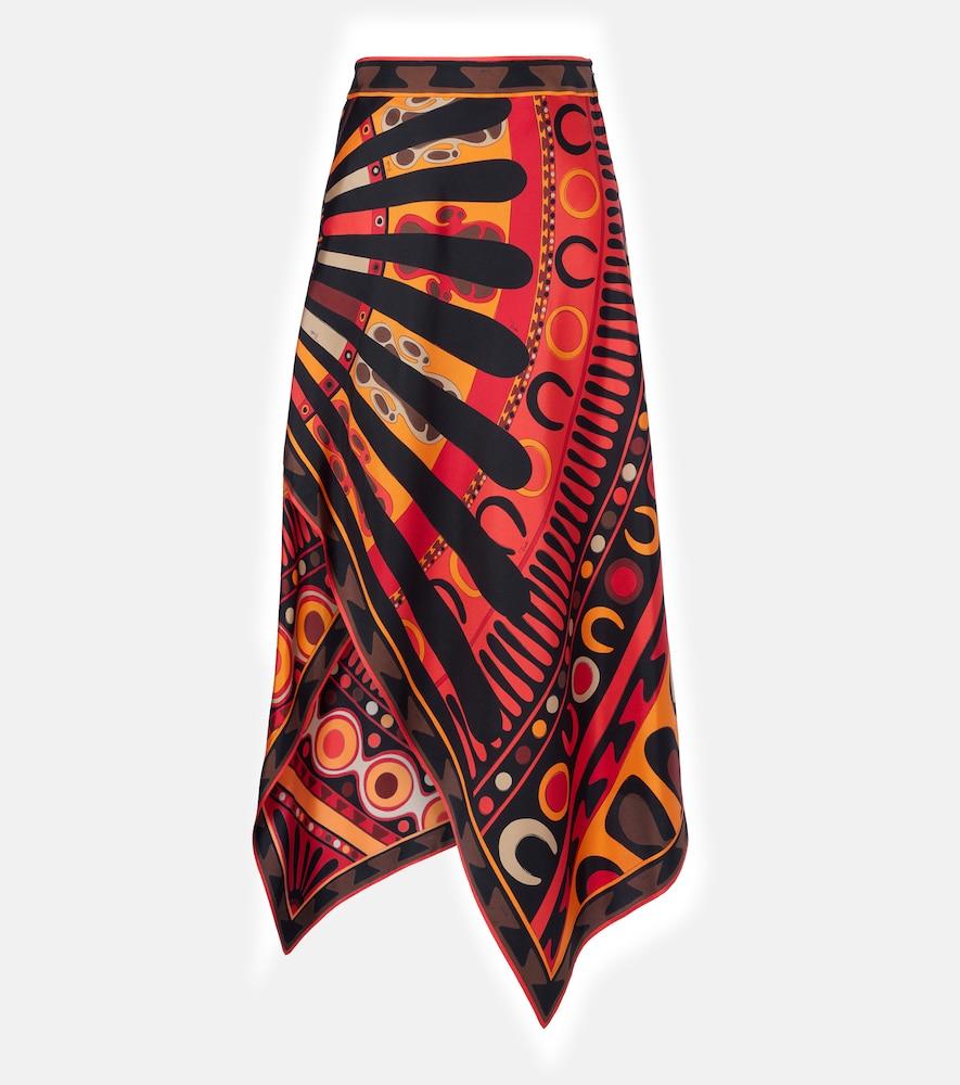 pucci soleil asymmetric silk twill midi skirt