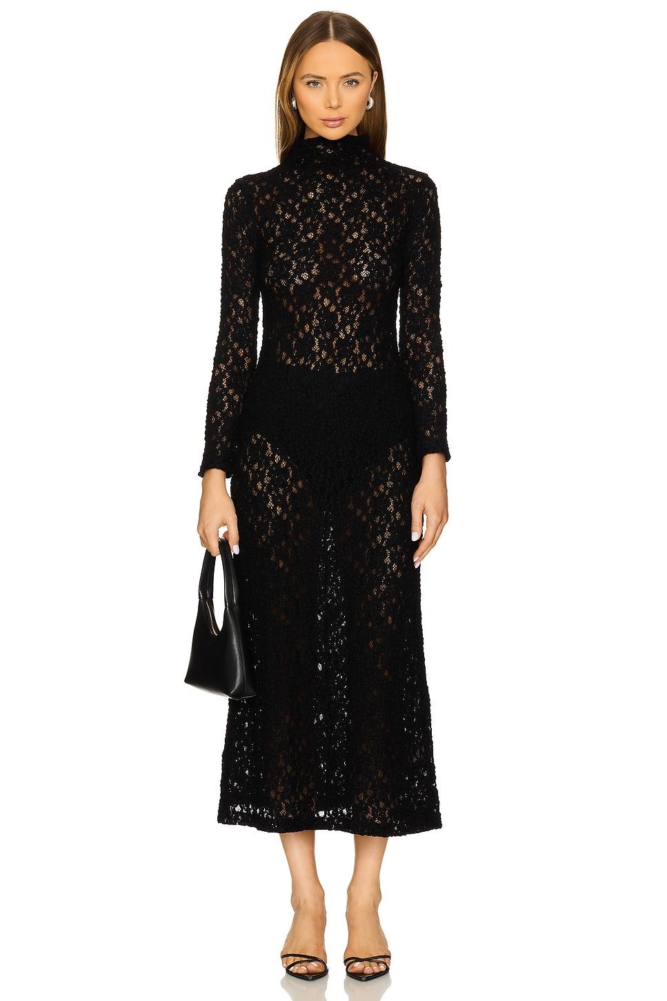 puckered lace mockneck dress