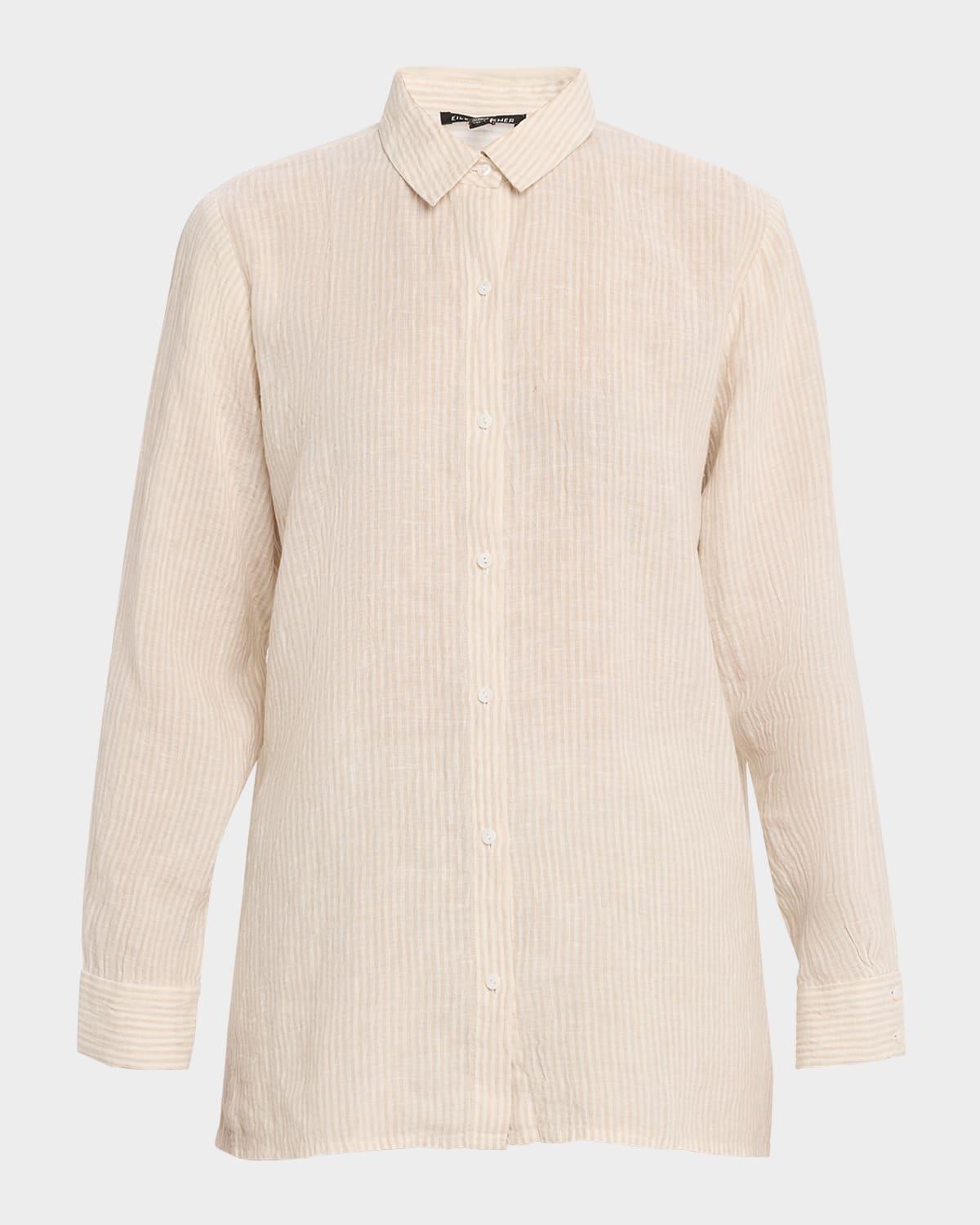 puckered striped organic linen shirt