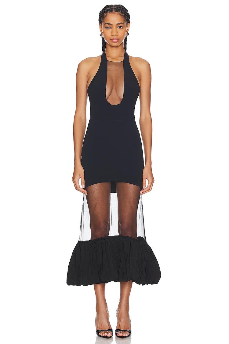 puff hem midi dress