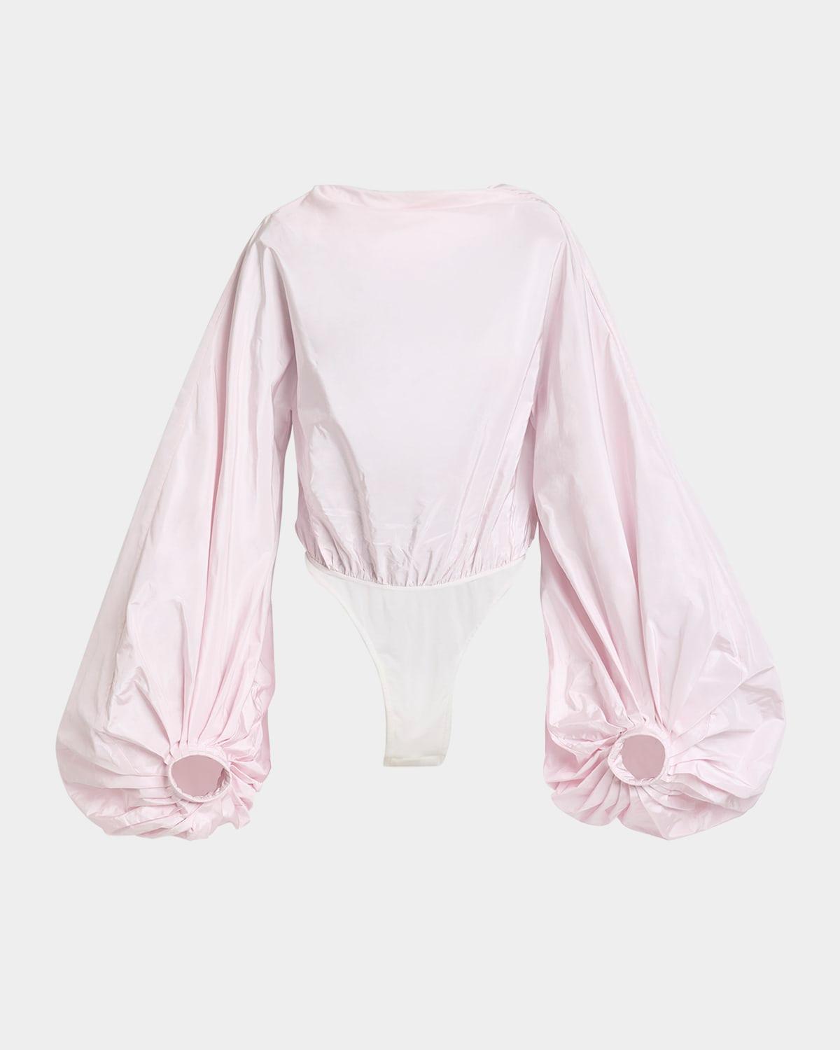 puff-sleeve backless bodysuit