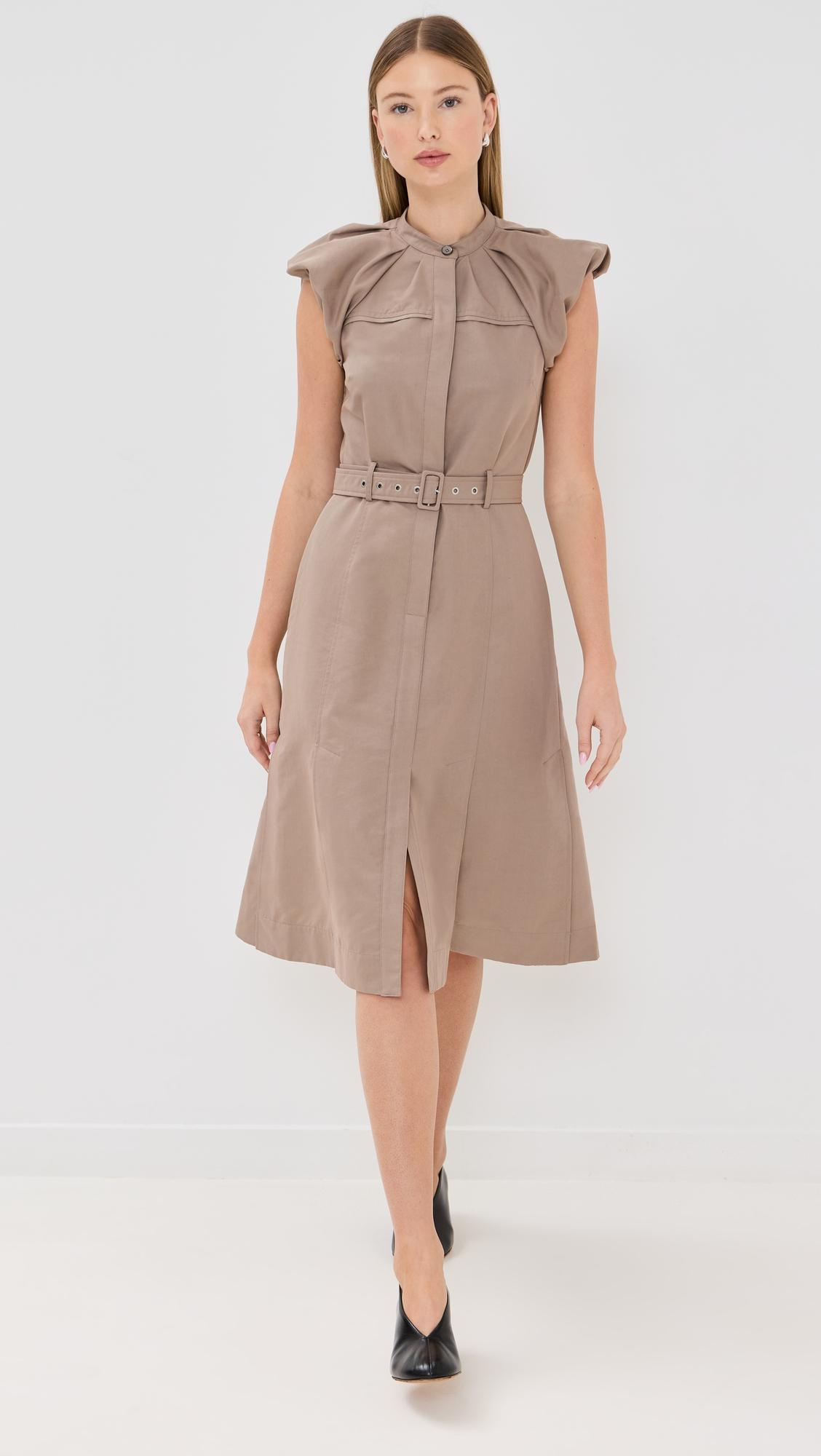 puff sleeve belted shirt dress