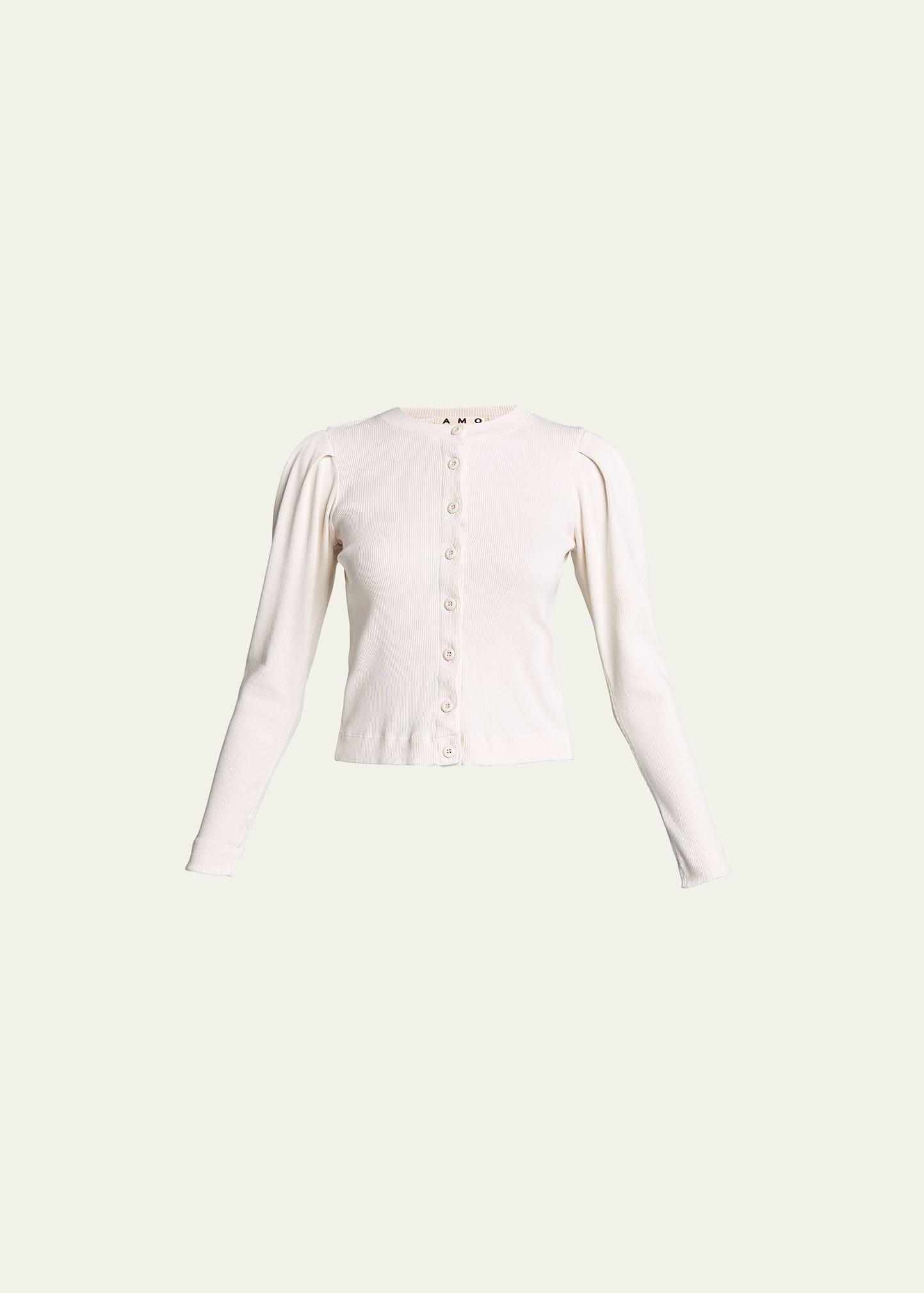 puff-sleeve cardigan