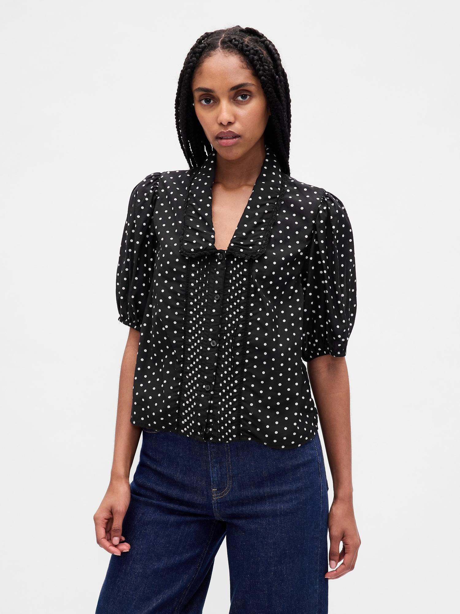 puff-sleeve collared top